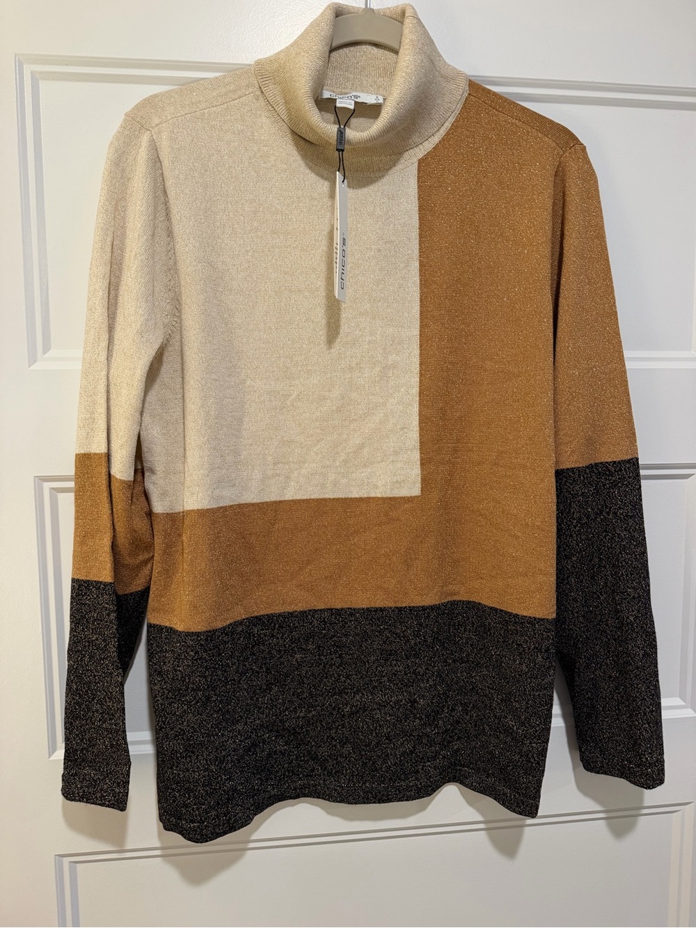 Colorblock Sweater in Cream, Tan & Black
